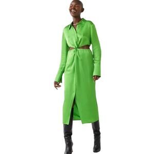 & Other Stories Kiara Twist Front Green Shirt Midi Dress Size 2
